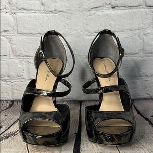 Via Spiga Glossy Black Strappy Heels